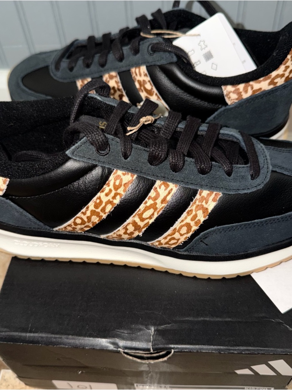 adidas Run 70s 2.0 Sneakers - Black with Tan Sole and Leopard Accent - Picture 7 of 8